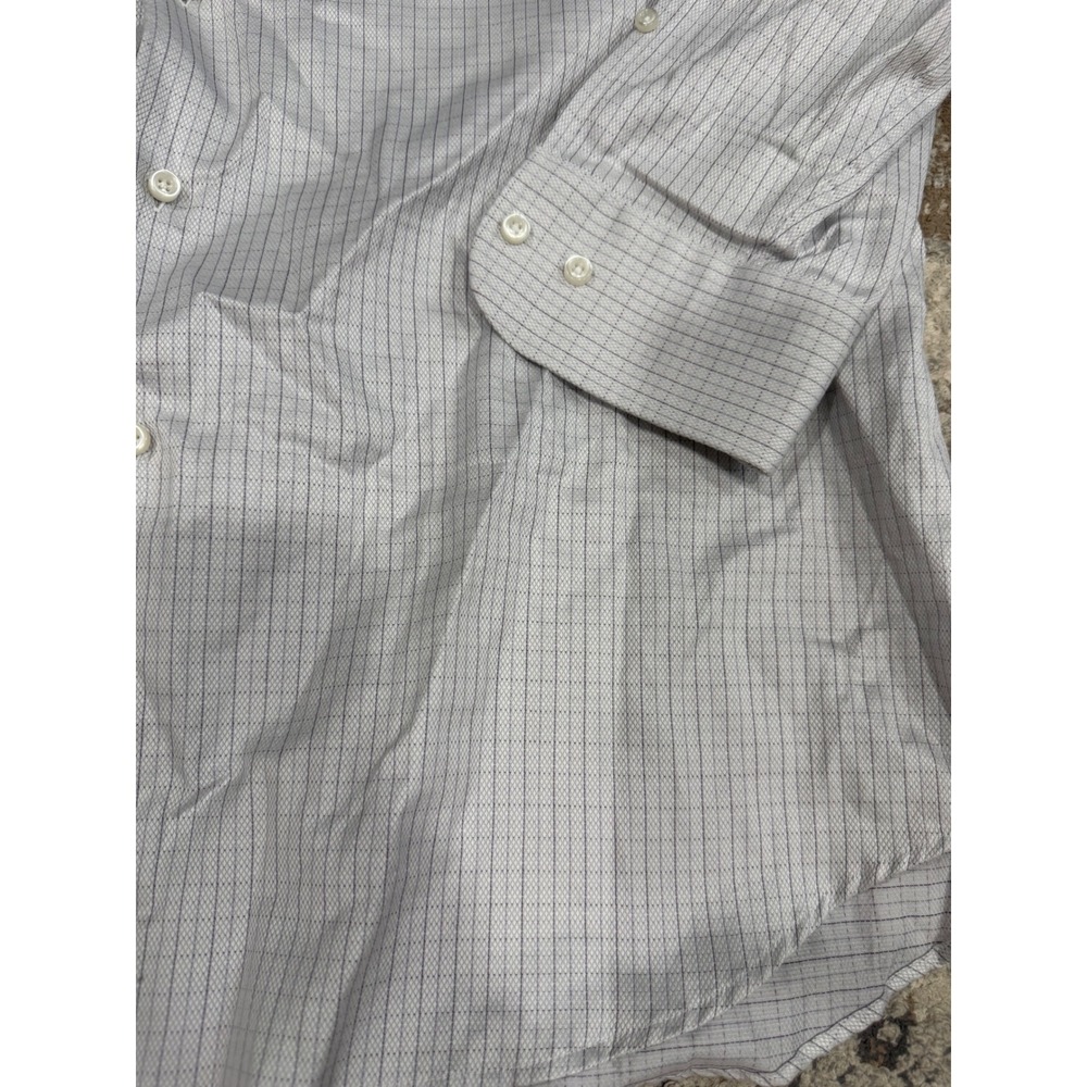 Hugo Boss Mens 17 32/33 Purple White Micro Grid Check Cotton Dress Shirt L/S - Picture 2 of 11